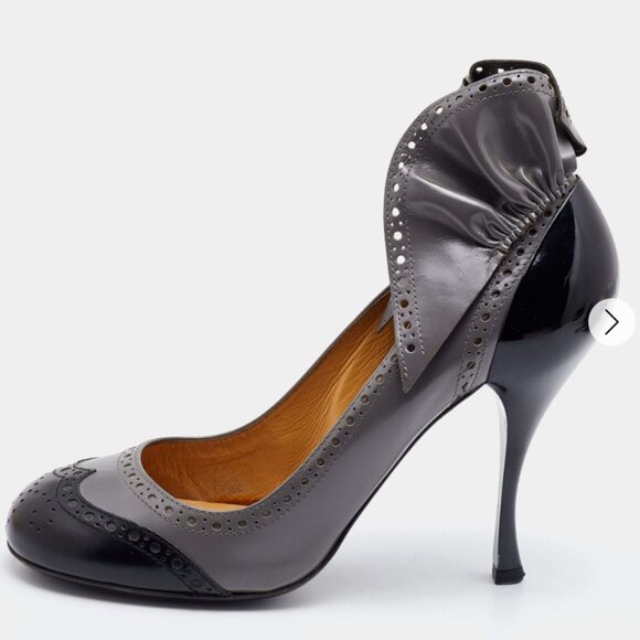 Miu Miu Grey/Black Patent Leather Brogue Platform Pumps - Picture 5 of 16